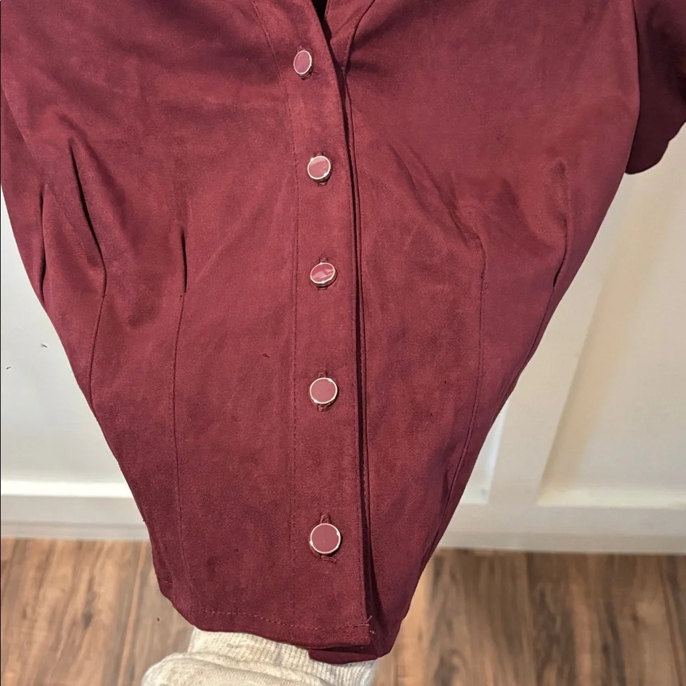 Bagatelle Sz Small Maroon Top Blouse Button Up Down Corset Style Sexy Balloon - Picture 8 of 13